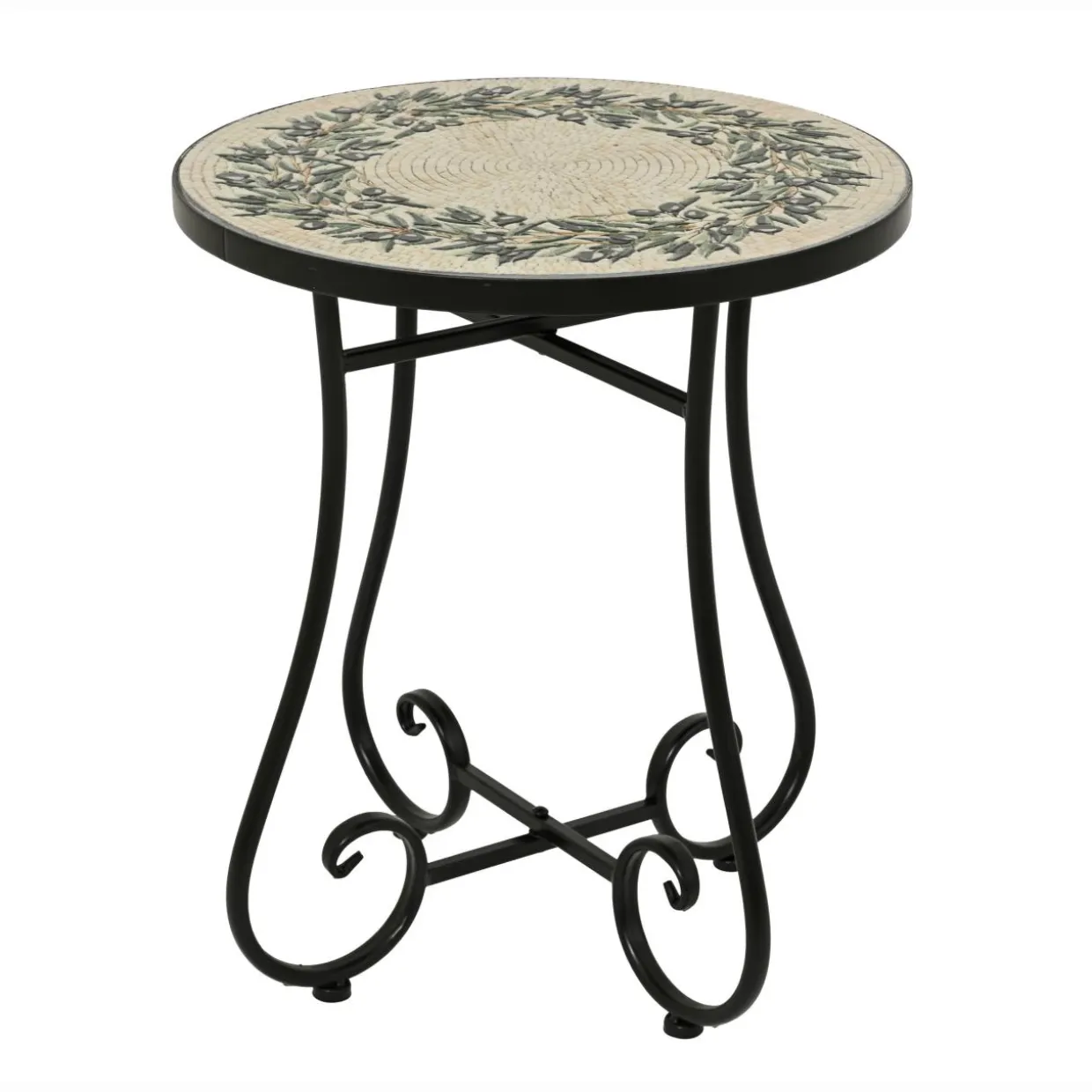 Table d'appoint ronde en mosaïque (H46 x D39 cm) Athènes Beige