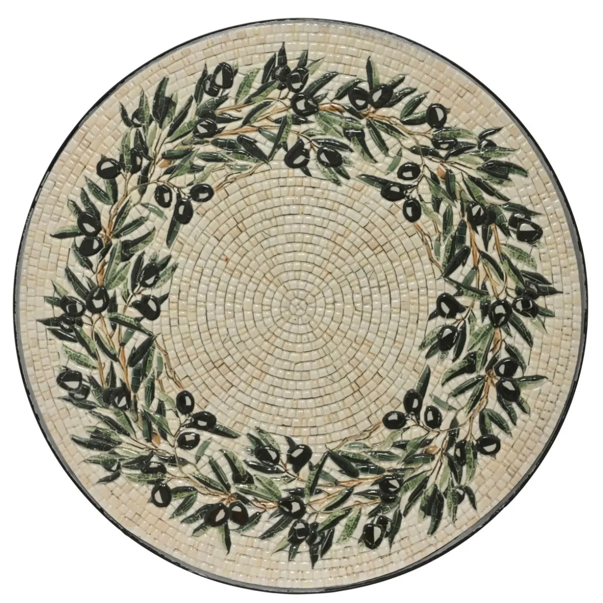 Table d'appoint ronde en mosaïque (H46 x D39 cm) Athènes Beige