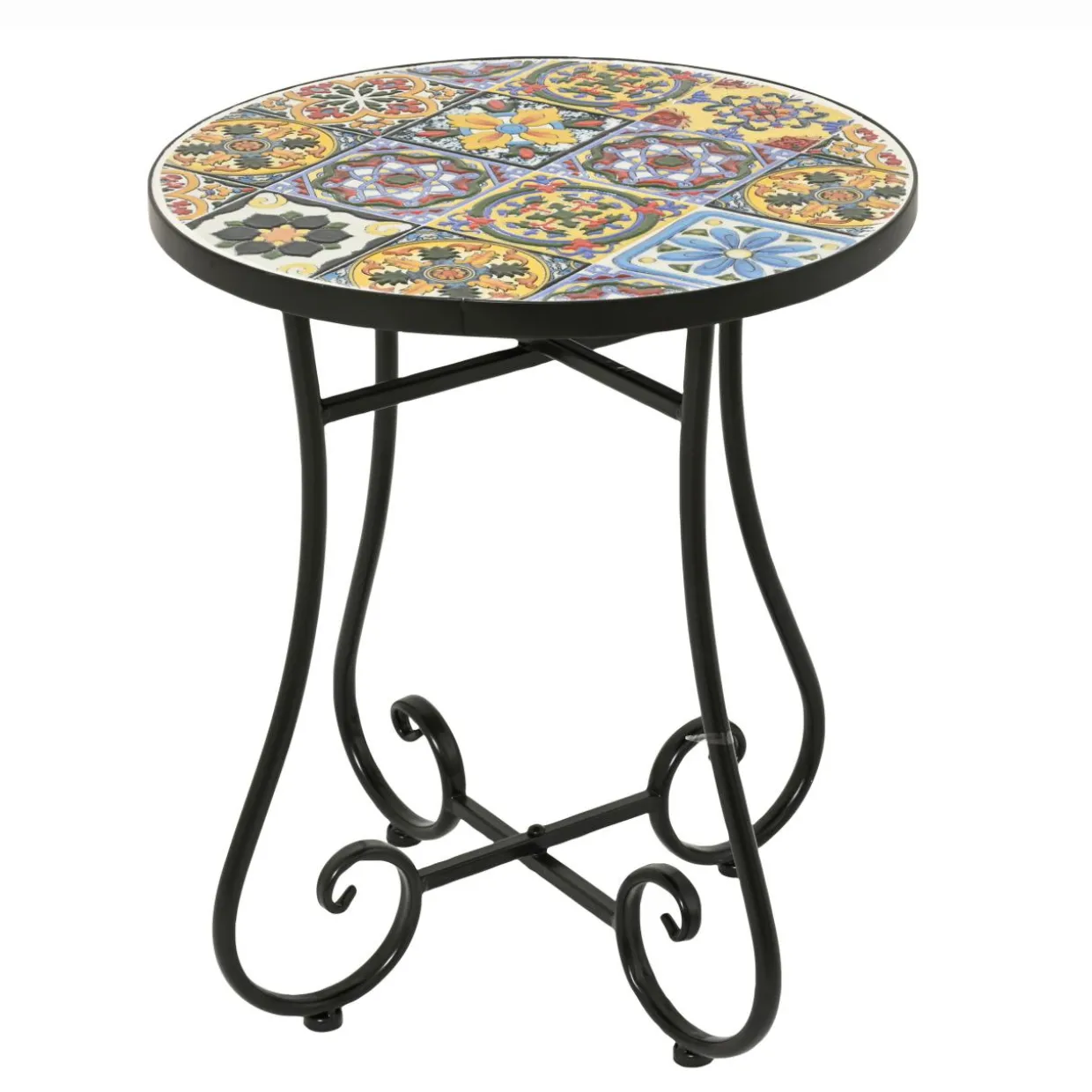 Table d'appoint ronde en mosaïque (H46 x D39 cm) Braga Multicolore