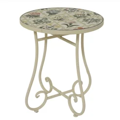 Table d'appoint ronde en mosaïque (H46 x D39 cm) Coimbra Crème