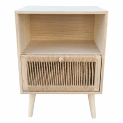 Table de chevet bois et corde de chanvre (H55 cm) Manille niche Beige