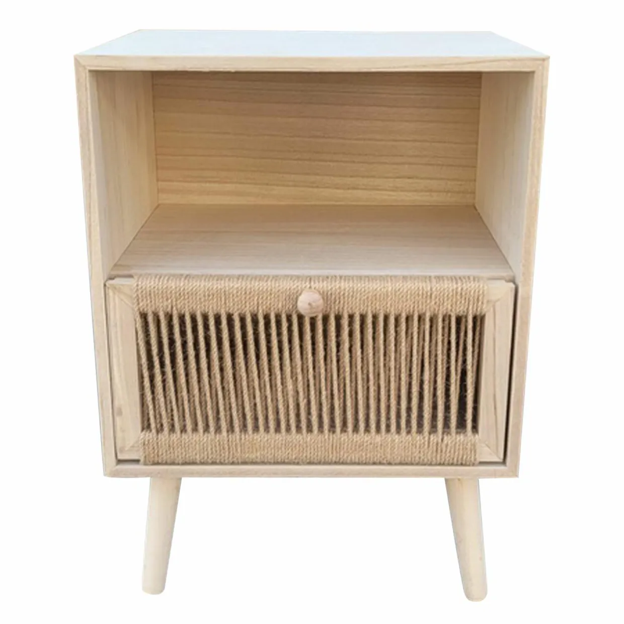 Table de chevet bois et corde de chanvre (H55 cm) Manille niche Beige