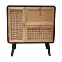 Table de chevet bois et cannage (50 x H55 cm) Osaka Noir et bois