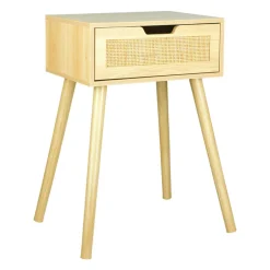 Table de Chevet Bois et Cannage (60 cm) Beige