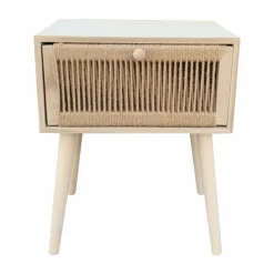 Table de chevet bois et cordes de chanvre (H58 cm) Manille tiroir Beige