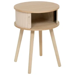 Table de chevet ronde en bois (H54 cm) Nysos Crème