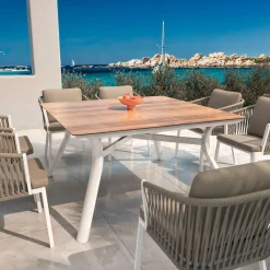 Table de jardin carré en aluminium 8 places (136 x 136 cm) Amalfi Blanc