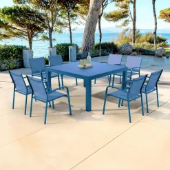 Table de jardin carrée aluminium 8 places (136 x 136 cm) Murano Bleu pétrole