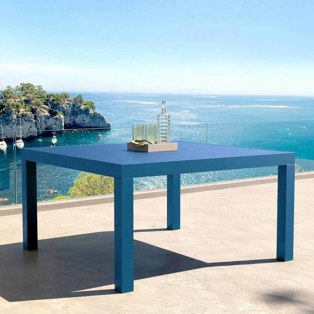 Table de jardin carrée aluminium 8 places (136 x 136 cm) Murano Bleu pétrole