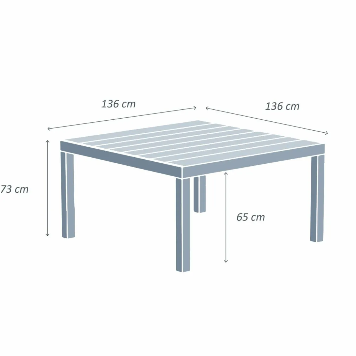 Table de jardin carrée aluminium 8 places (136 x 136 cm) Murano Bleu pétrole