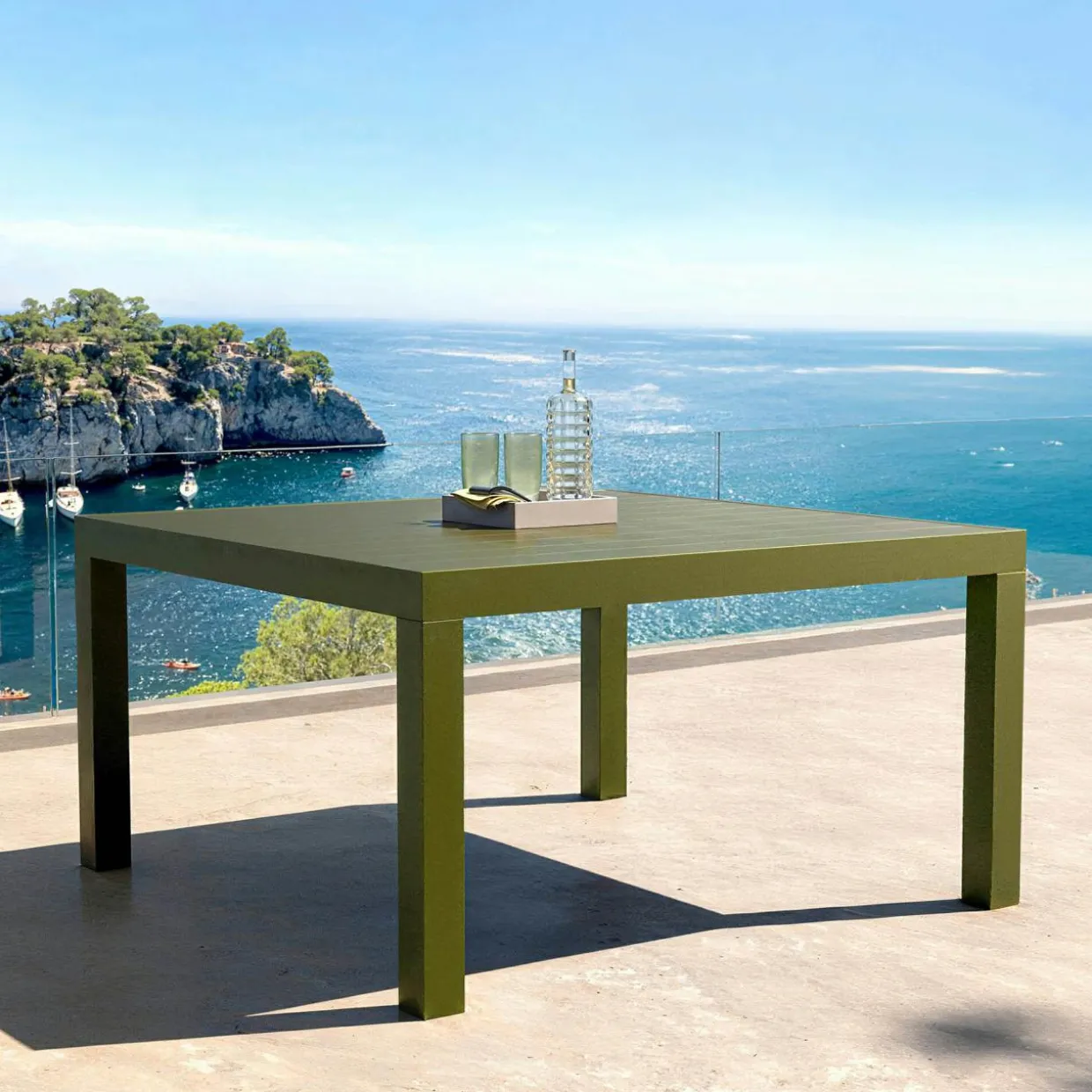 Table de jardin carrée aluminium 8 places (136 x 136 cm) Murano Vert olive
