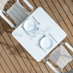 Table de jardin carrée en aluminium 2 places (76 x 76 cm) Monte Carlo Blanc