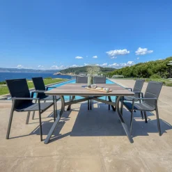 Table de jardin carrée en aluminium 8 places (136 x 136 cm) Amalfi Gris anthracite