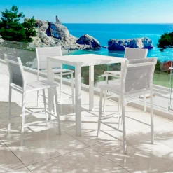 Table de jardin carrée haute aluminium 4 places (90 x H105 cm) Murano Blanc