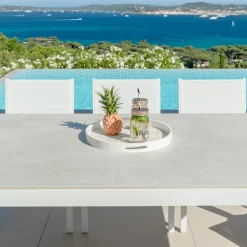 Table de jardin en aluminium et céramique 8 places (180 x 90 cm) Kore Blanc et gris clair