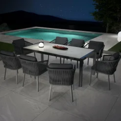 Table de jardin en aluminium et céramique 8 places (180 x 90 cm) Modena Gris clair
