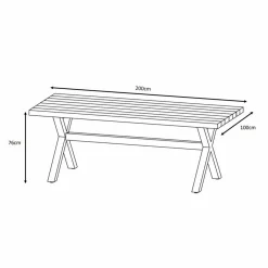 Table de jardin en aluminium et bois teck 8 places (200 x 100 cm) Bali Blanc