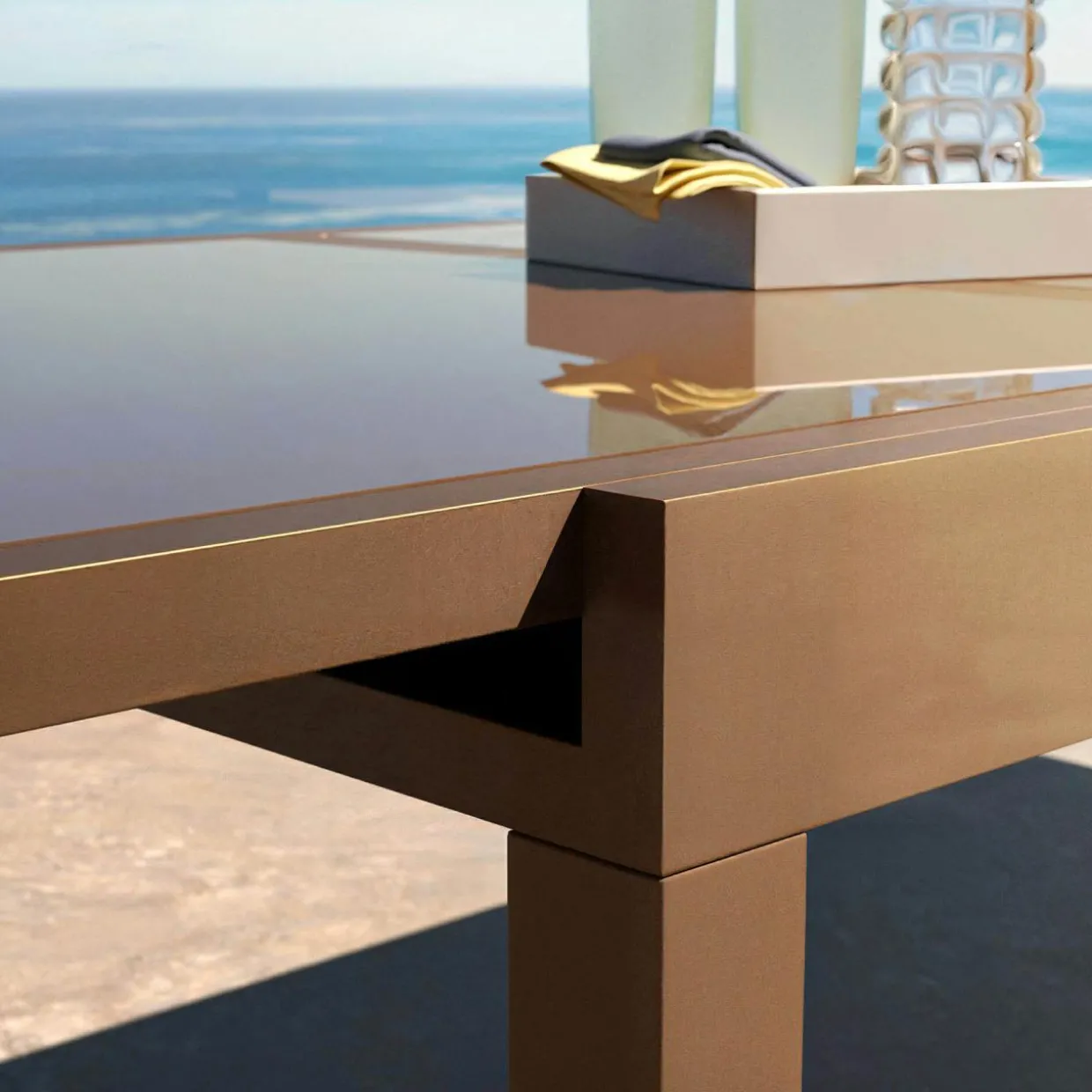 Table de jardin extensible en verre 12 places (200/320 x 100 cm) Murano Bronze