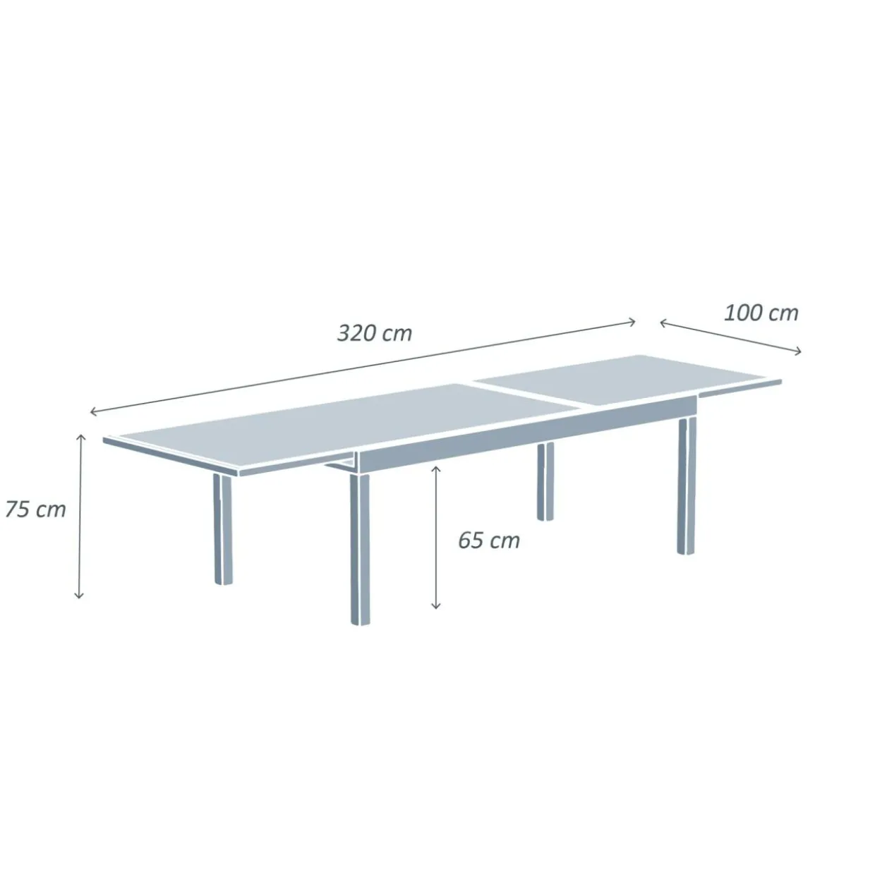 Table de jardin extensible en verre 12 places (200/320 x 100 cm) Murano Bronze