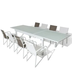 Table de jardin extensible en verre 12 places (200/320 x 100 cm) Murano Blanc