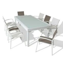 Table de jardin extensible en verre 12 places (200/320 x 100 cm) Murano Blanc