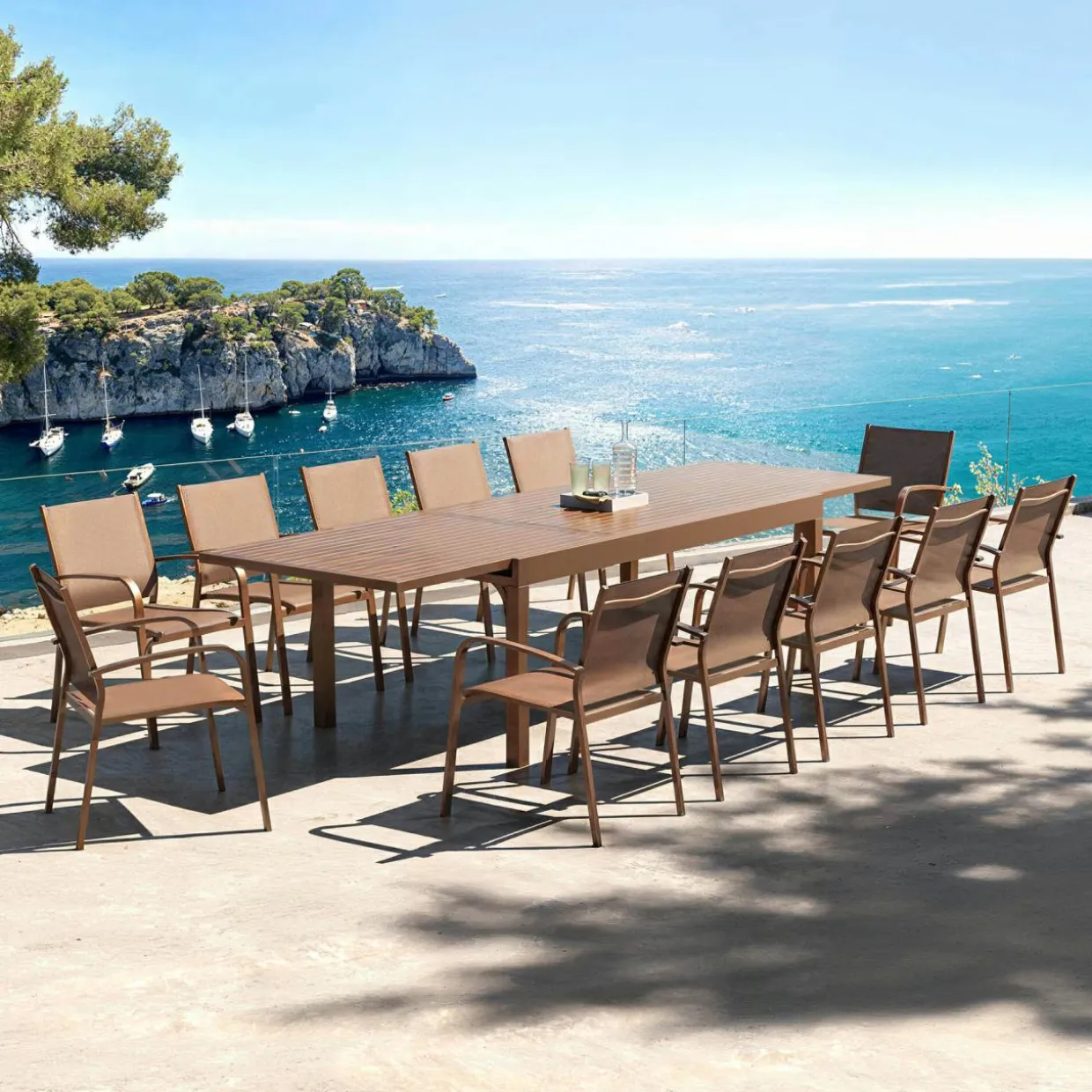Table de jardin extensible aluminium 12 places (200/320 x 100 cm) Murano Bronze