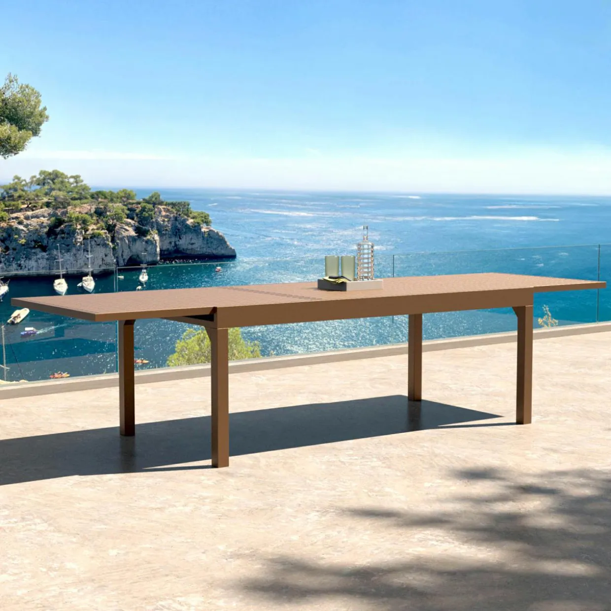 Table de jardin extensible aluminium 12 places (200/320 x 100 cm) Murano Bronze
