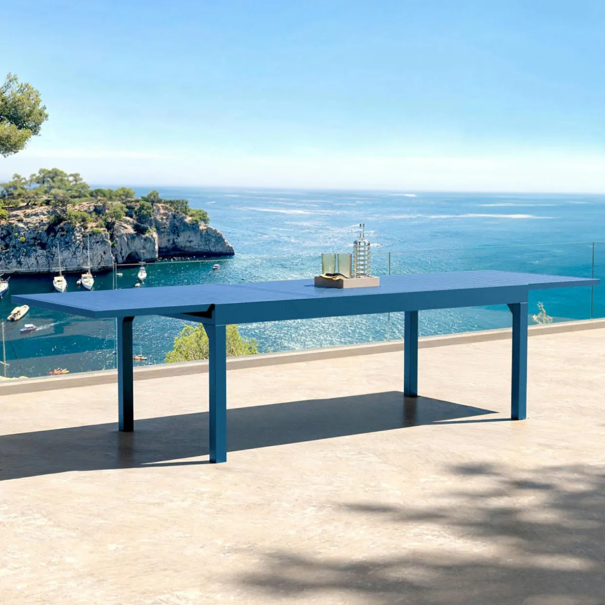 Table de jardin extensible aluminium 12 places (200/320 x 100 cm) Murano Bleu pétrole