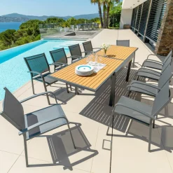 Table de jardin extensible en aluminium 10 places effet bois (135/270 x 90 cm) Murano Gris anthracite