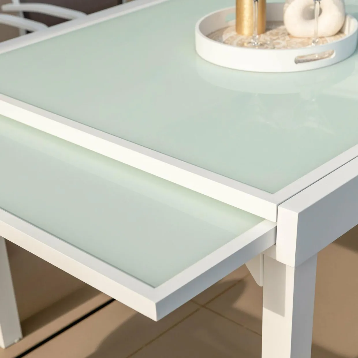 Table de jardin extensible en verre 10 places (135/270 x 90 cm) Murano Blanc