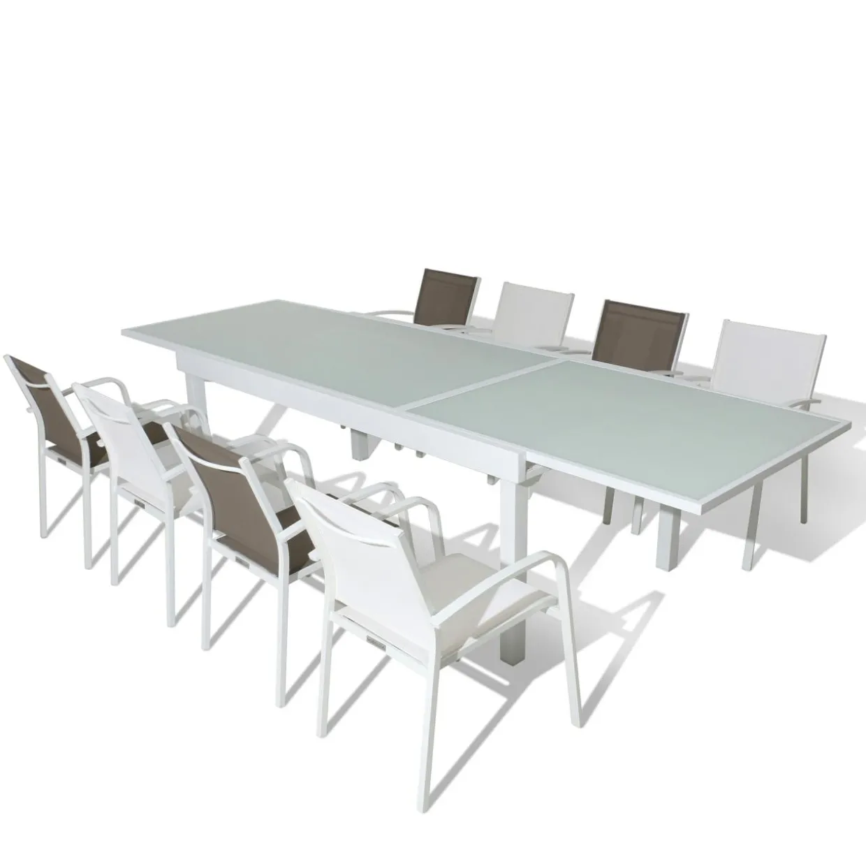Table de jardin extensible en verre 10 places (135/270 x 90 cm) Murano Blanc