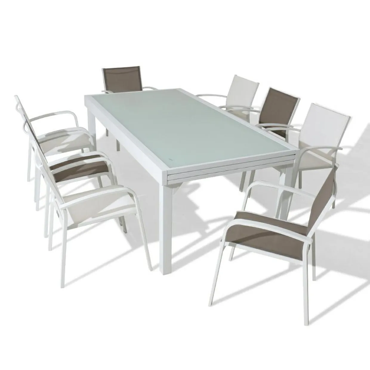 Table de jardin extensible en verre 10 places (135/270 x 90 cm) Murano Blanc
