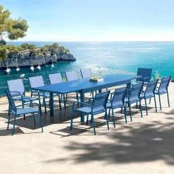 Table de jardin extensible en verre 12 places (200/320 x 100 cm) Murano Bleu pétrole