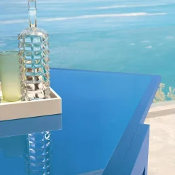 Table de jardin extensible en verre 12 places (200/320 x 100 cm) Murano Bleu pétrole