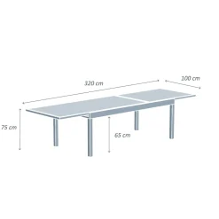 Table de jardin extensible en verre 12 places (200/320 x 100 cm) Murano Bleu pétrole