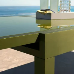 Table de jardin extensible en verre 12 places (200/320 x 100 cm) Murano Vert olive