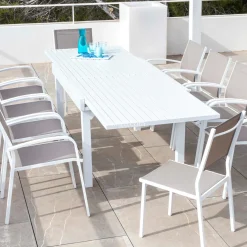 Table de jardin extensible aluminium 10 places (135/270 x 90 cm) Murano Blanc
