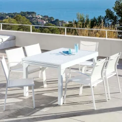 Table de jardin extensible aluminium 12 places (200/320 x 100 cm) Murano Blanc