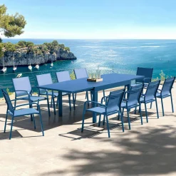 Table de jardin extensible aluminium 10 places (135/270 x 90 cm) Murano Bleu pétrole
