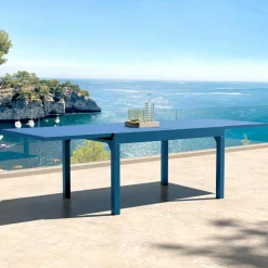 Table de jardin extensible aluminium 10 places (135/270 x 90 cm) Murano Bleu pétrole