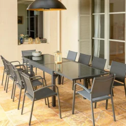 Table de jardin extensible en verre 10 places (135/270 x 90 cm) Murano Gris anthracite