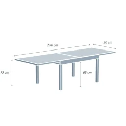 Table de jardin extensible en verre 10 places (135/270 x 90 cm) Murano Gris anthracite