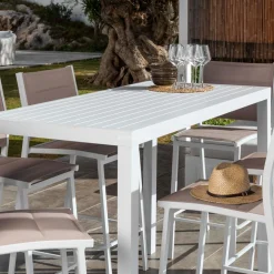 Table de jardin haute en aluminium 6 places (160 x H105 cm) Murano Blanc
