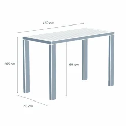Table de jardin haute en aluminium 6 places (160 x H105 cm) Murano Blanc