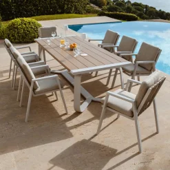 Table de jardin rectangulaire en aluminium 10 places (240 x 100 cm) Long Beach Blanc cendré