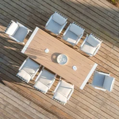 Table de jardin rectangulaire en aluminium 10 places (240 x 100 cm) Long Beach Blanc cendré