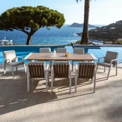 Table de jardin rectangulaire en aluminium 10 places (240 x 100 cm) Long Beach Blanc cendré