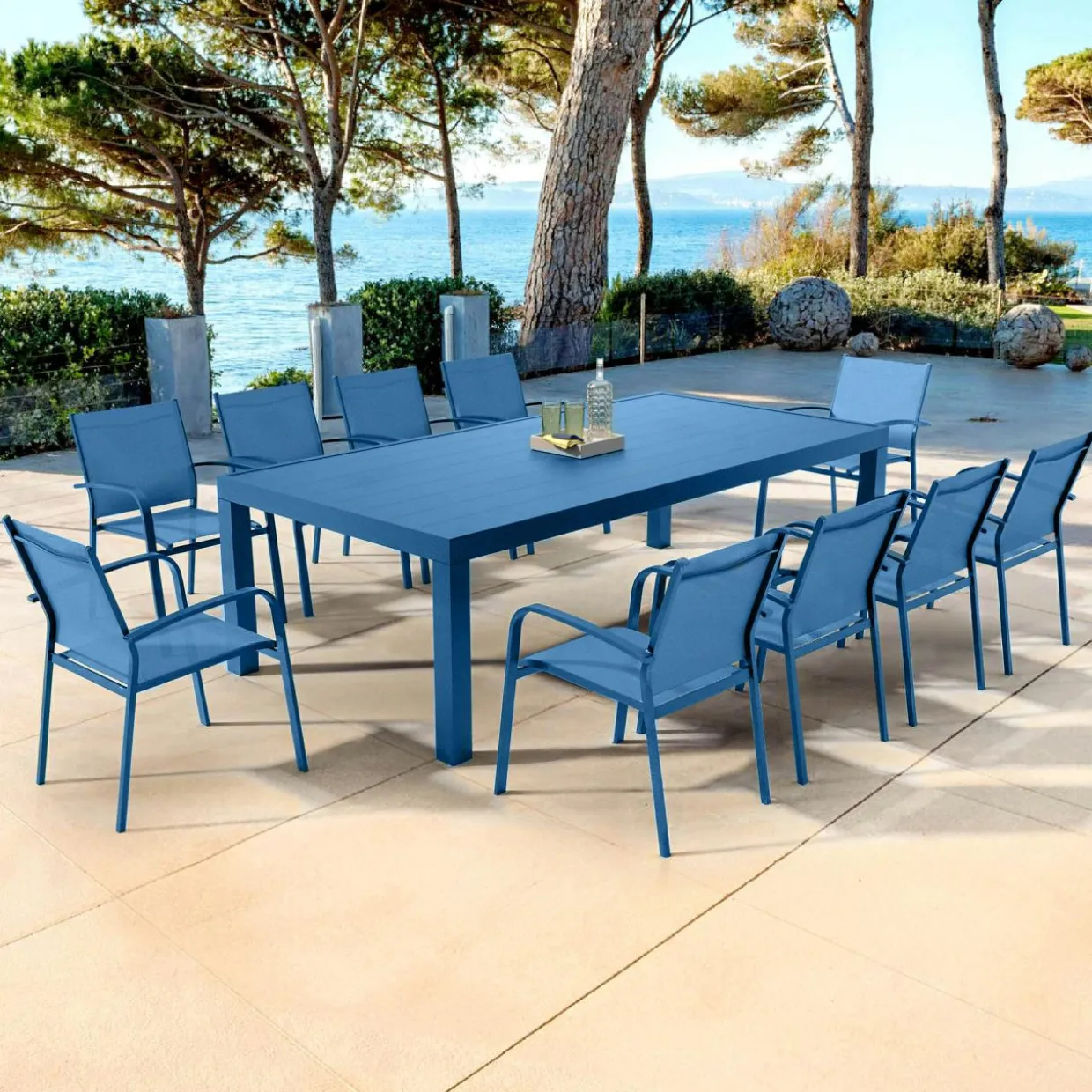 Table de jardin rectangulaire aluminium 10 places (240 x 120 cm) Murano Bleu pétrole