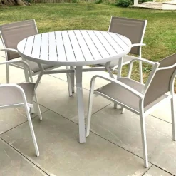 Table de jardin ronde en aluminium 5 places (D105 cm) Murano Blanc