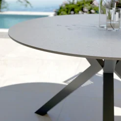 Table de jardin ronde en aluminium et céramique 6 places (D120 cm) Kore Gris anthracite